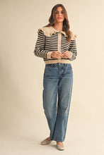 Load image into Gallery viewer, Striped Ruffle Cardi -Navy