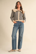 Load image into Gallery viewer, Striped Ruffle Cardi -Navy