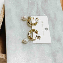 Load image into Gallery viewer, Dangle Pearl Hoop Earrings