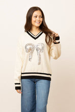Load image into Gallery viewer, Silver Sequin Bow Sweater