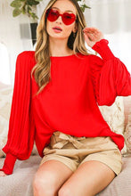Load image into Gallery viewer, Pleated Blouse Top -Red