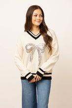 Load image into Gallery viewer, Silver Sequin Bow Sweater