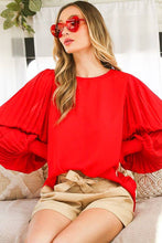 Load image into Gallery viewer, Pleated Blouse Top -Red