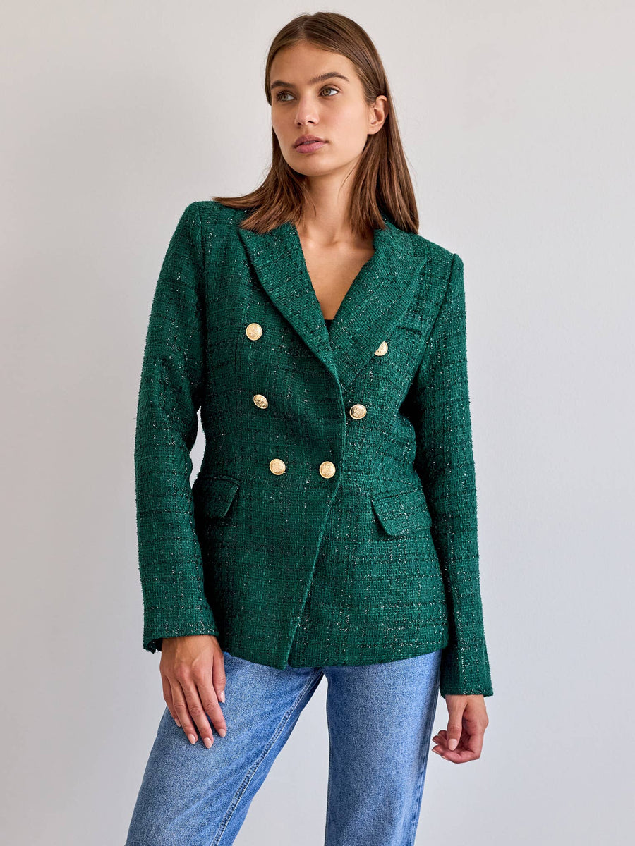 Tweed Double-Breasted Blazer -Bottle Green – EasyStreetBoutique