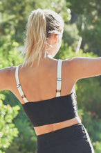 Load image into Gallery viewer, Textured Florette Jacquard Split Color Sports Bra -Black & Ballet