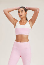 Load image into Gallery viewer, Textured Florette Jacquard Split Color Sports Bra -Black & Ballet