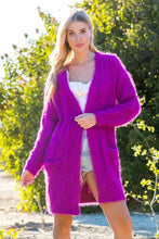 Load image into Gallery viewer, Fuzzy Fuchsia Cable Cardigan