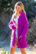 Load image into Gallery viewer, Fuzzy Fuchsia Cable Cardigan