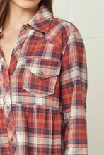 Load image into Gallery viewer, Peplum Plaid Button-up