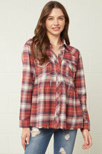 Load image into Gallery viewer, Peplum Plaid Button-up