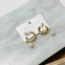 Load image into Gallery viewer, Dangle Pearl Hoop Earrings
