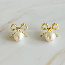 Load image into Gallery viewer, Pearl Bow Earrings
