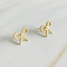 Load image into Gallery viewer, Mini Bow + Pave Earrings
