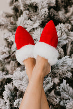 Load image into Gallery viewer, Santa_baby_slippers_santa_hat_red_stiletto_fuzzy_womens_Christmas
