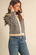 Load image into Gallery viewer, Striped Ruffle Cardi -Navy
