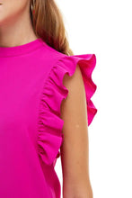 Load image into Gallery viewer, Magenta High Neck Ruffled Sleeve Dress
