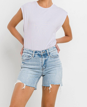 Load image into Gallery viewer, High Rise Midi Denim Shorts
