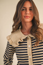Load image into Gallery viewer, Striped Ruffle Cardi -Navy

