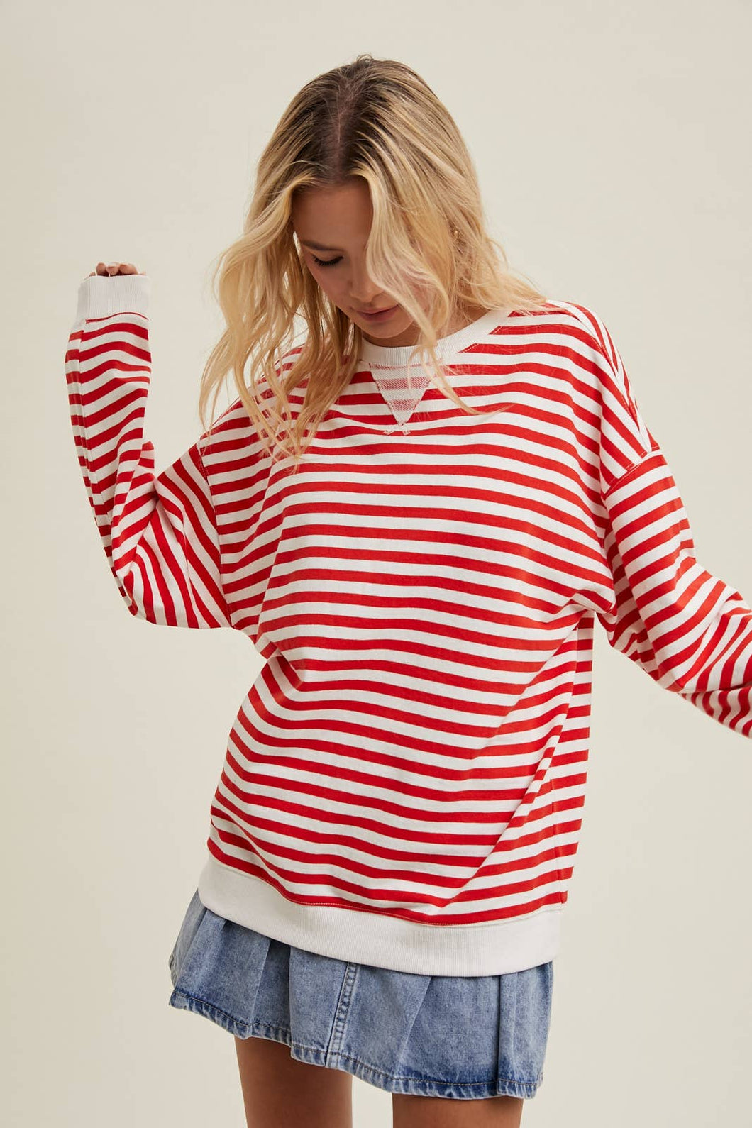 Red Striped Crewneck Pullover