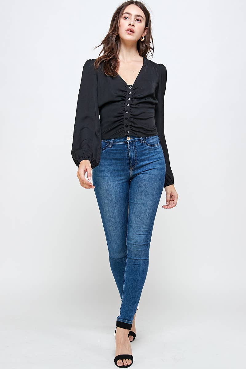 Ruched Soft Silk Tailored Blouse