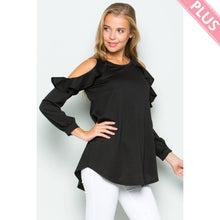 Load image into Gallery viewer, Black Ruffle Shoulder Top
