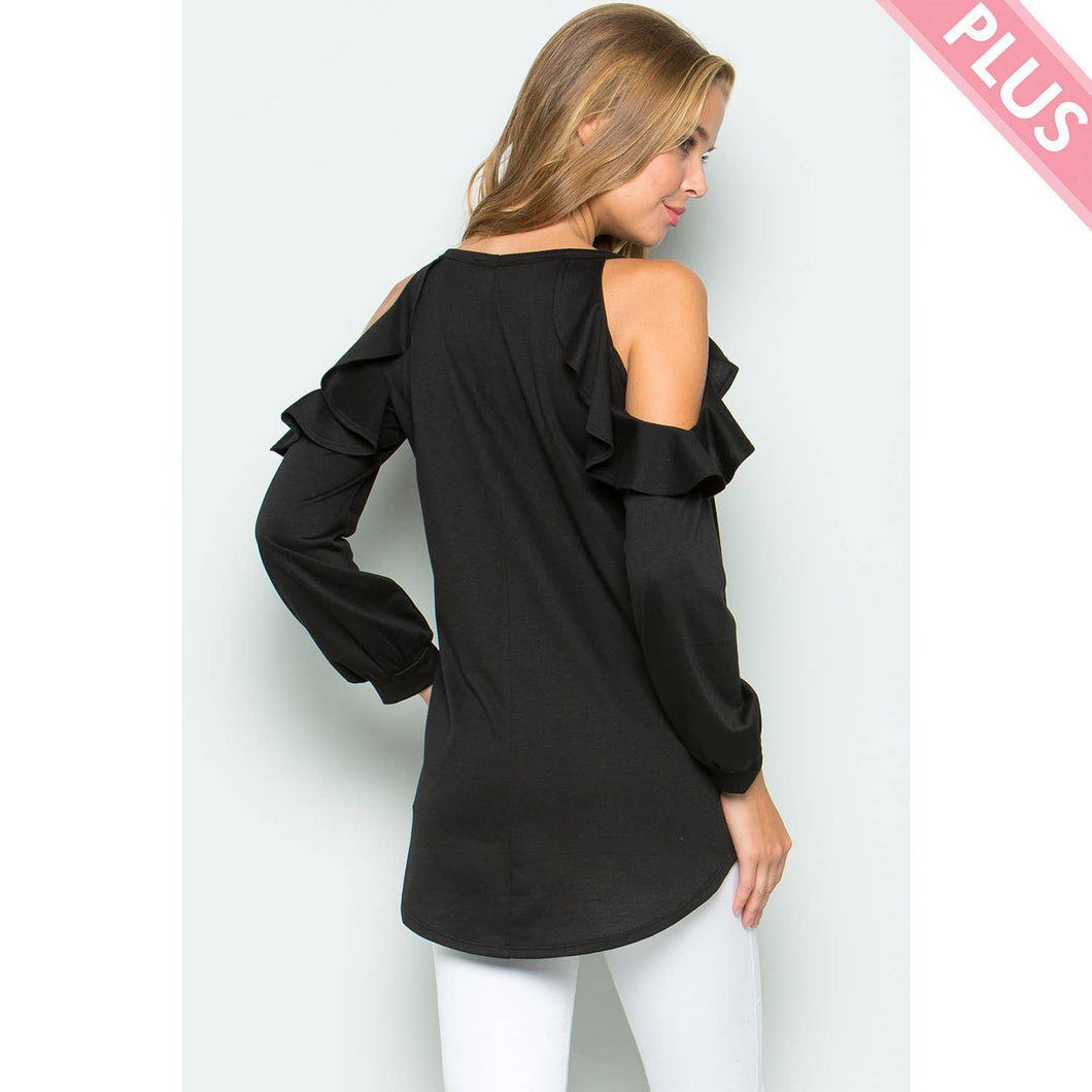 Black Ruffle Shoulder Top