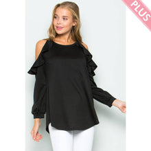 Load image into Gallery viewer, Black Ruffle Shoulder Top
