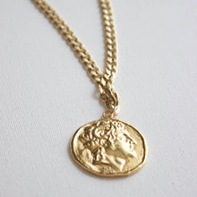 Load image into Gallery viewer, KW Signature Large Greek Two Sided Coin &amp; Textured Chain -24KTP
