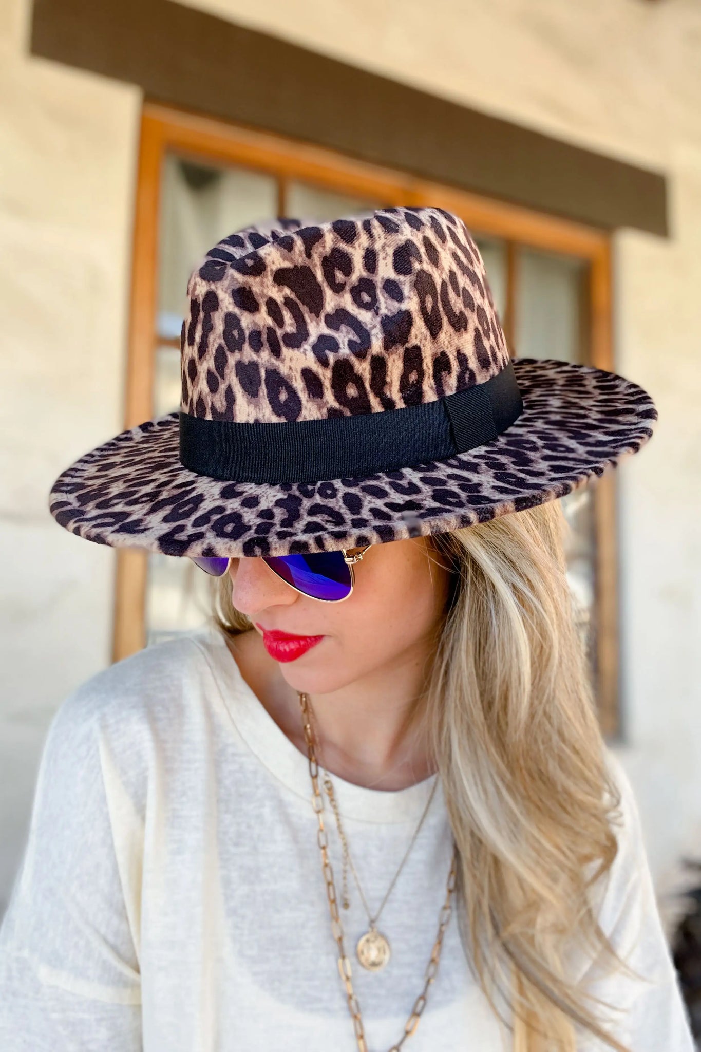 Leopard top fedora hat
