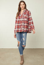 Load image into Gallery viewer, Peplum Plaid Button-up

