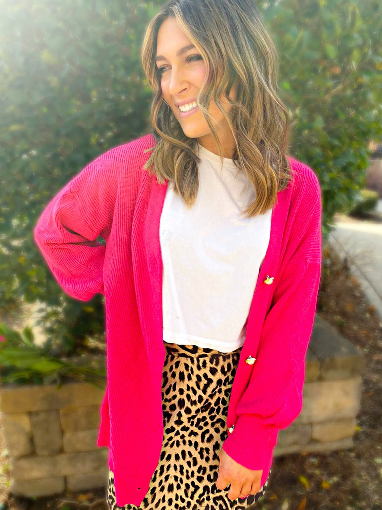 Pearlette Cardi -Hot Pink