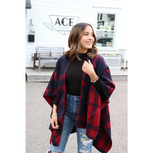 Load image into Gallery viewer, Navy &amp; Red Plaid Winter Cape
