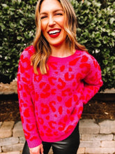 Load image into Gallery viewer, Pink + Red Leopard Plush Sweater

